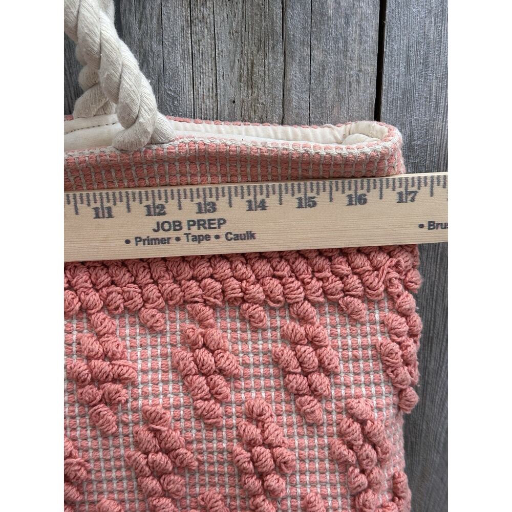 Coral Tote Bag Beach Cream Jacquard Diamond Oversized EUC Rope handles Lined - Picture 3 of 6